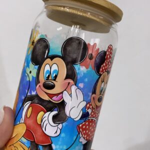 Taza de Vidrio 550 ml mickey y minie
