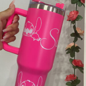 Vaso térmico de acero inoxidable de 1200 ml , con pajita y doble pared . Para bebidas calientes y frías ROSA FUCSIA