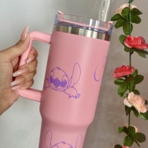 Vaso térmico de acero inoxidable de 1200 ml , con pajita y doble pared . Para bebidas calientes y frías ROSA CLARO