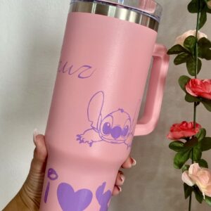 Alternative view of Vaso térmico de acero inoxidable de 1200 ml , con pajita y doble pared . Para bebidas calientes y frías ROSA CLARO