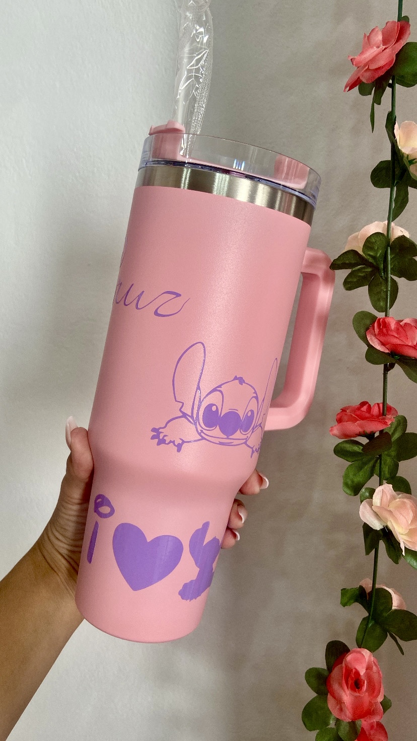 Vaso térmico de acero inoxidable de 1200 ml , con pajita y doble pared . Para bebidas calientes y frías ROSA CLARO - Imagen 2