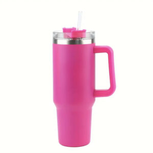 Alternative view of Vaso térmico de acero inoxidable de 1200 ml , con pajita y doble pared . Para bebidas calientes y frías ROSA FUCSIA