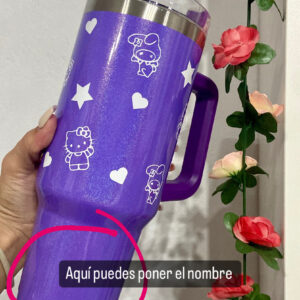 Alternative view of Vaso térmico de acero inoxidable de 1200 ml , con pajita y doble pared para bebidas calientes y frías Morado KUROMI
