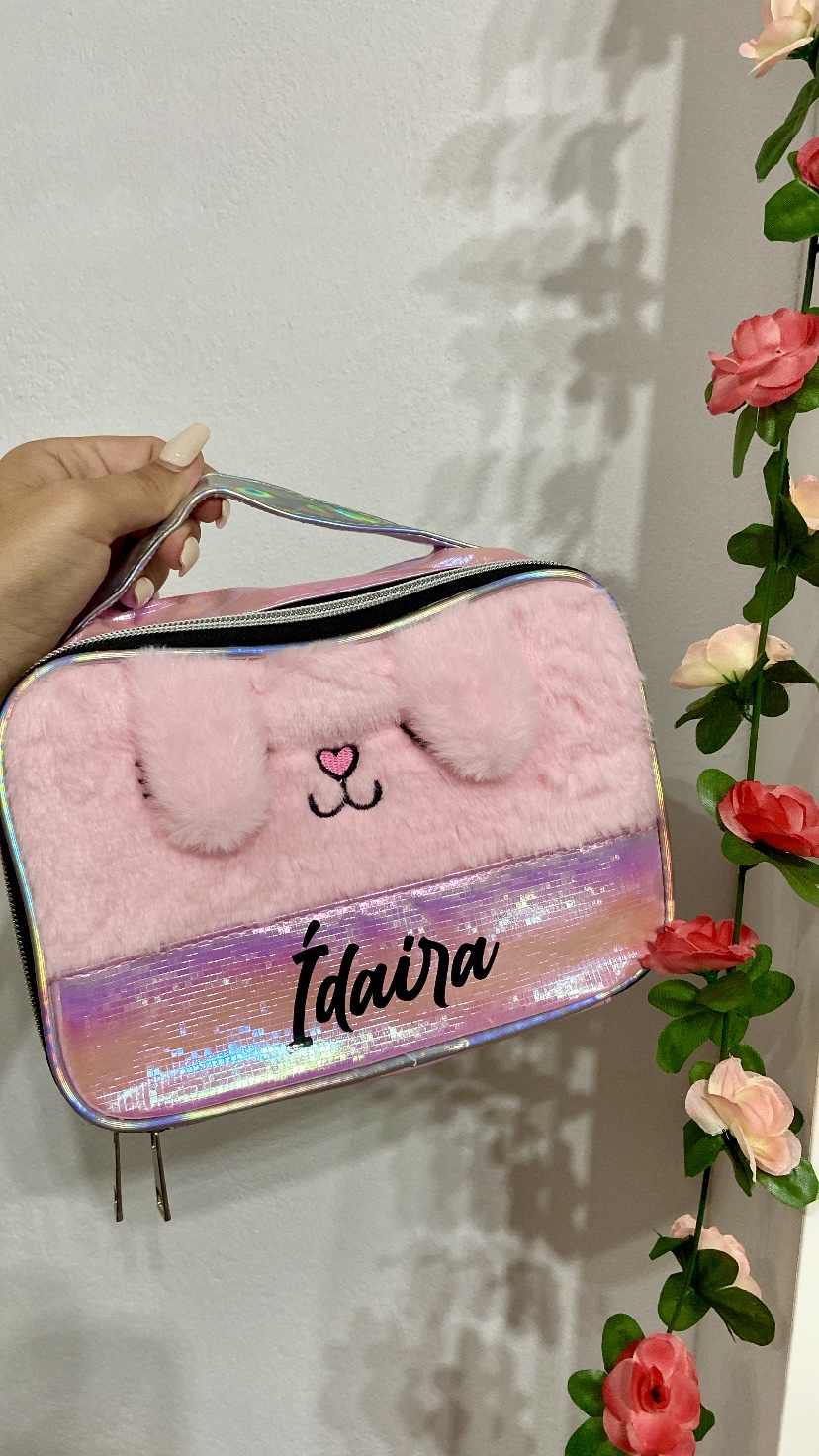 Neceser peluche Rosa personalizado con nombre