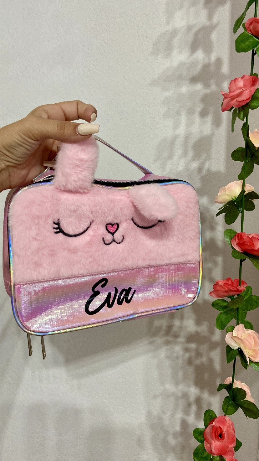 Neceser peluche Rosa personalizado con nombre - Imagen 2