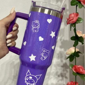 Vaso térmico de acero inoxidable de 1200 ml , con pajita y doble pared para bebidas calientes y frías Morado KUROMI