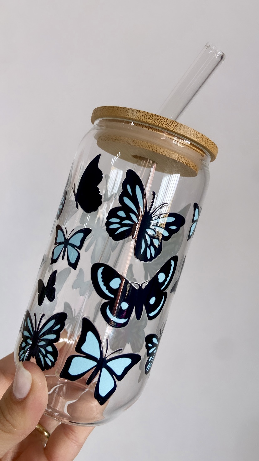 Taza de vidrio 550 ml Mariposa 🦋