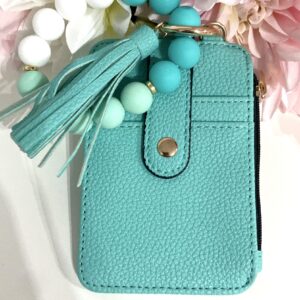 Monedero/ Tarjetero con pulsera polipiel Verde agua