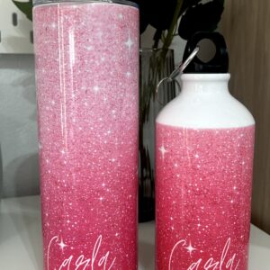 TUMBLER 600 ml Rosa purpurina + Botella 500 ml Aluminio