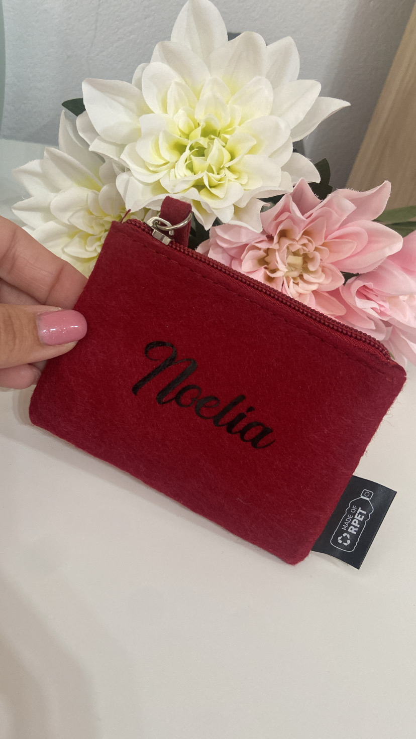 Monedero fieltro Burdeos personalizado