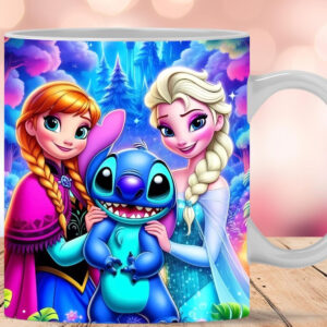Taza Elsa , Anna y Stitch