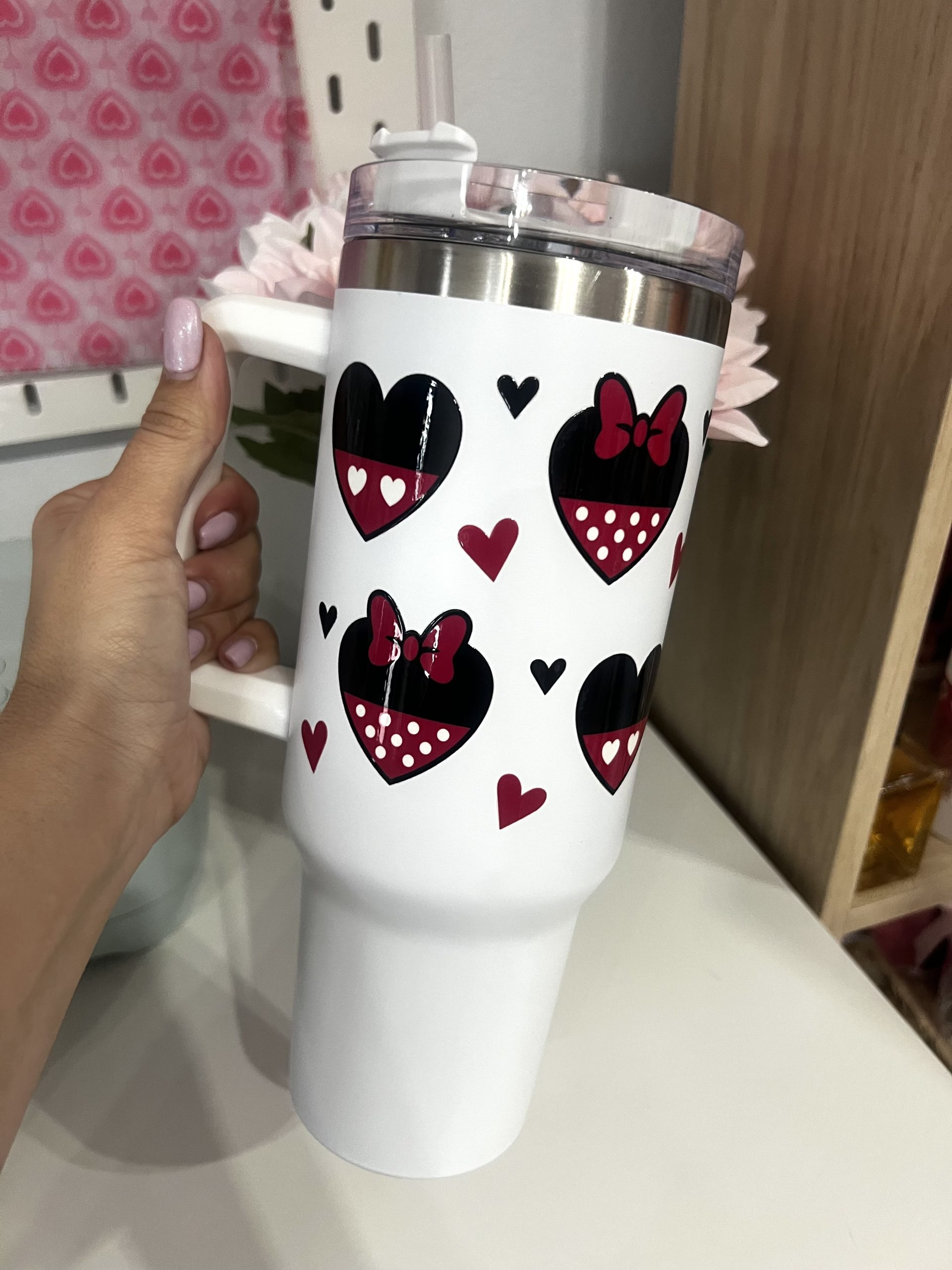 Vaso térmico de acero inoxidable de 1200 ml , con pajita y doble pared . Para bebidas calientes y frías MICKY MINIE