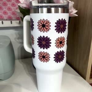 Alternative view of Vaso térmico de acero inoxidable de 1200 ml , con pajita y doble pared . Para bebidas calientes y frías  FLORES