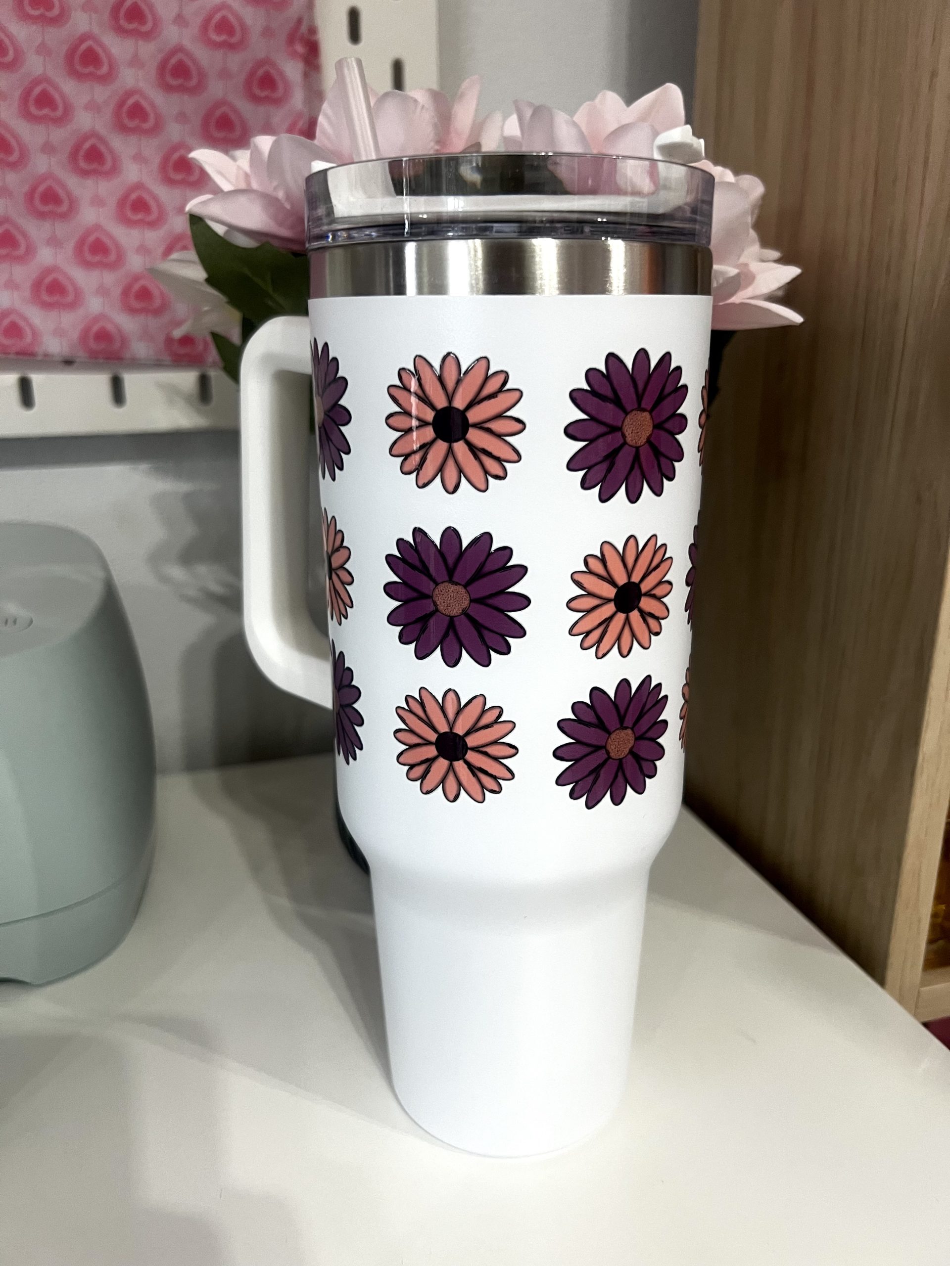 Vaso térmico de acero inoxidable de 1200 ml , con pajita y doble pared . Para bebidas calientes y frías FLORES - Imagen 2