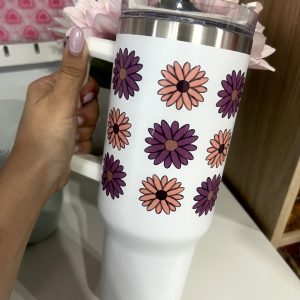 Vaso térmico de acero inoxidable de 1200 ml , con pajita y doble pared . Para bebidas calientes y frías FLORES