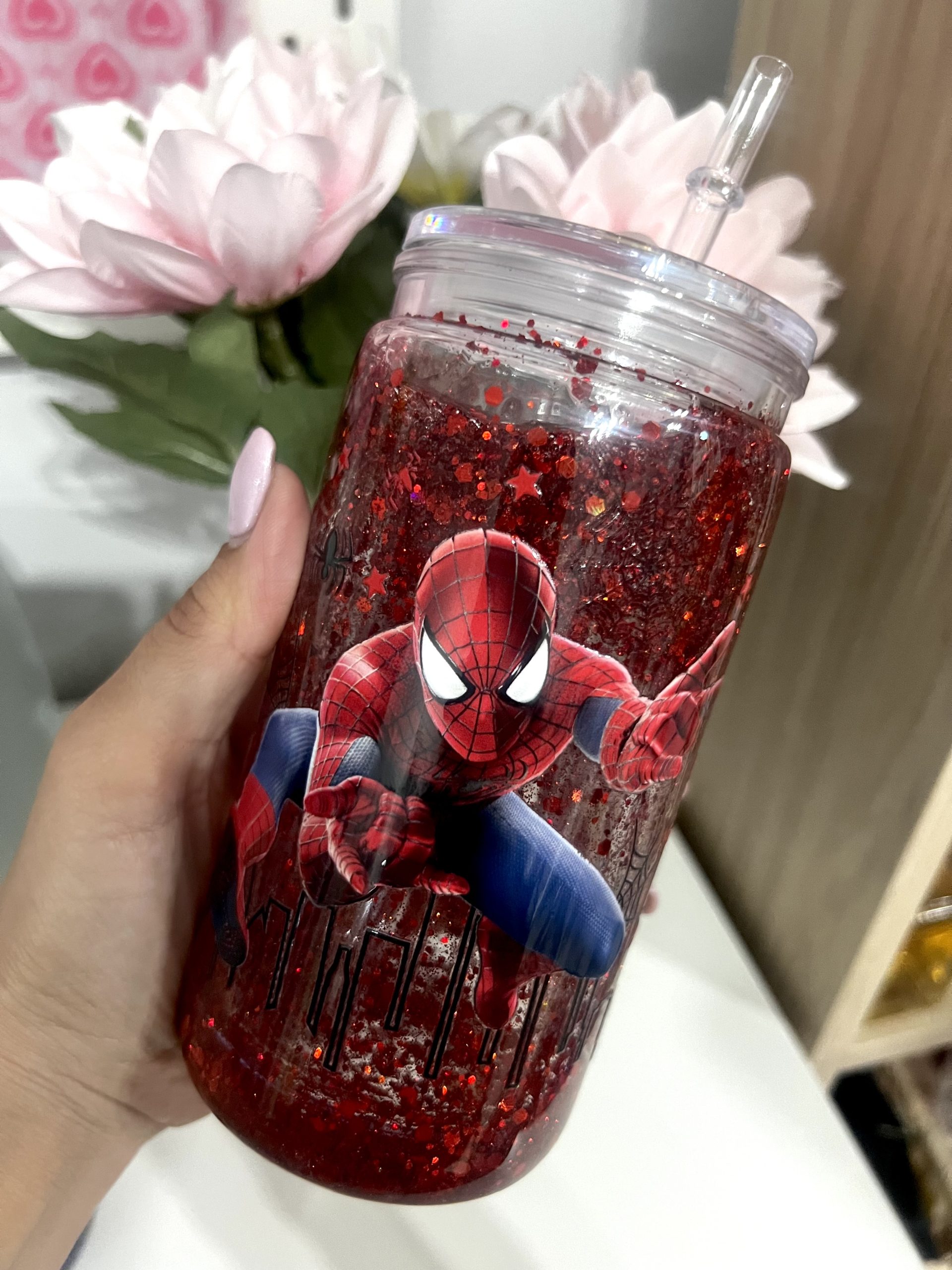 Vaso plástico GLITTER 550 ml SPIDERMAN