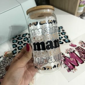 TAZA DE VIDRIO 550 ML MAMÁ ANIMAL PRINT