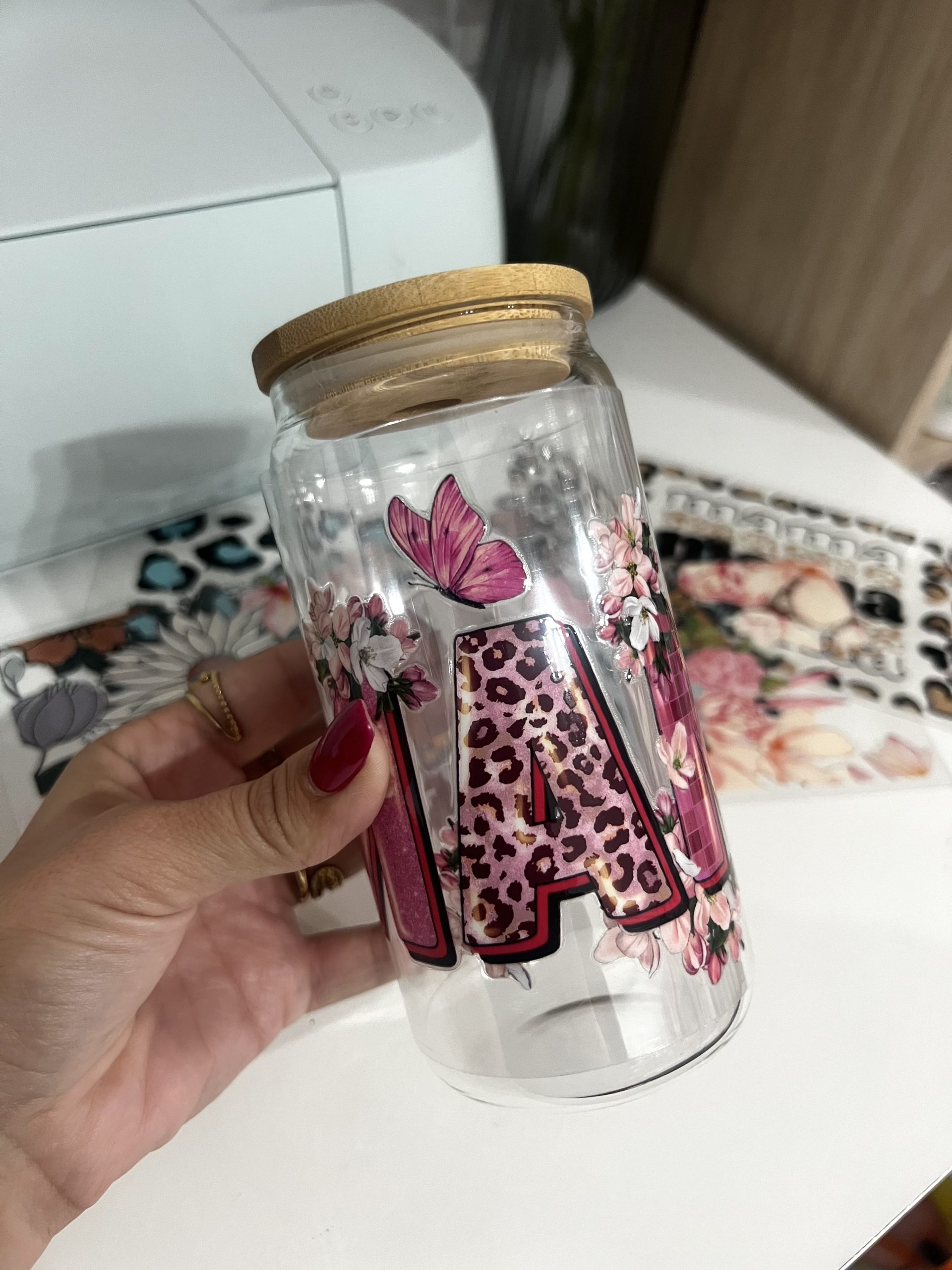 TAZA DE VIDRIO 550 ML MAMÁ ROSA