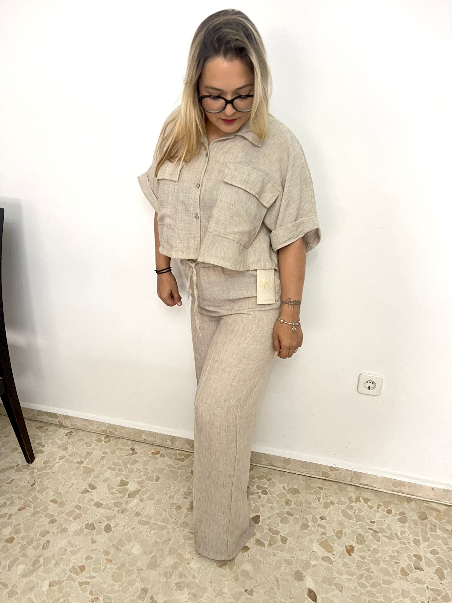 CONJUNTO LINO 2 PIEZAS TALLA UNICA - DESDE UN XS HASTA UNA TALLA l/XL APROX. (COLOR VAQUERO) - Imagen 2