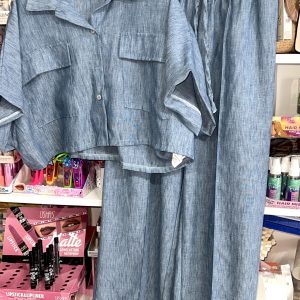 CONJUNTO LINO 2 PIEZAS TALLA UNICA - DESDE UN XS HASTA UNA TALLA l/XL APROX. (COLOR VAQUERO)