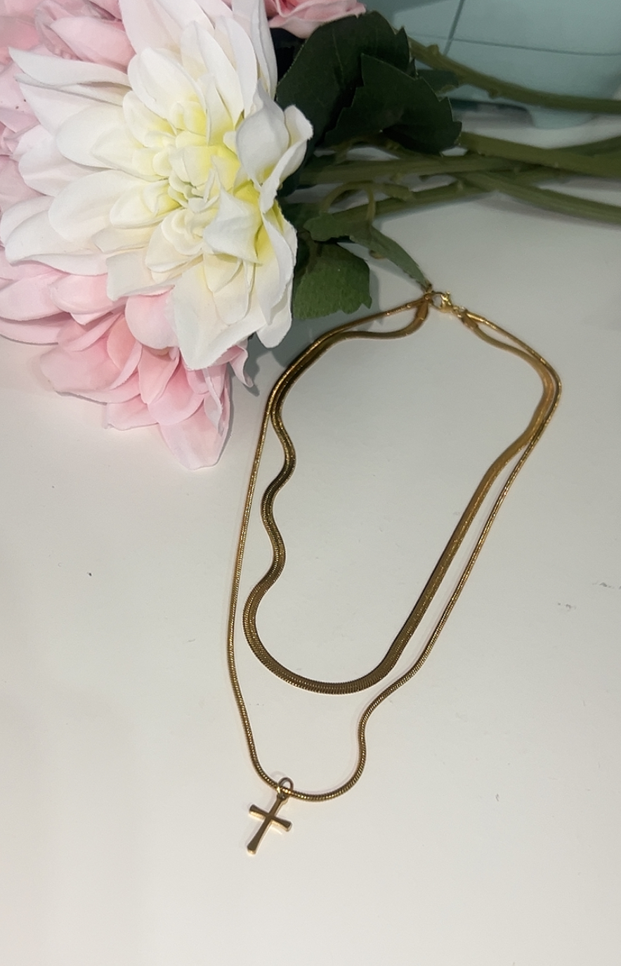 COLLAR DOBLE CRUZ ACERO