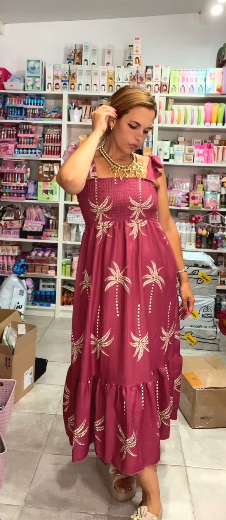 VESTIDO LARGO PALMERA ROSA ( DESDE 36 A TALLA 42)