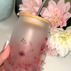 Alternative view of TAZA DE VIDRIO 400 ML (MARIPOSA ROSA)