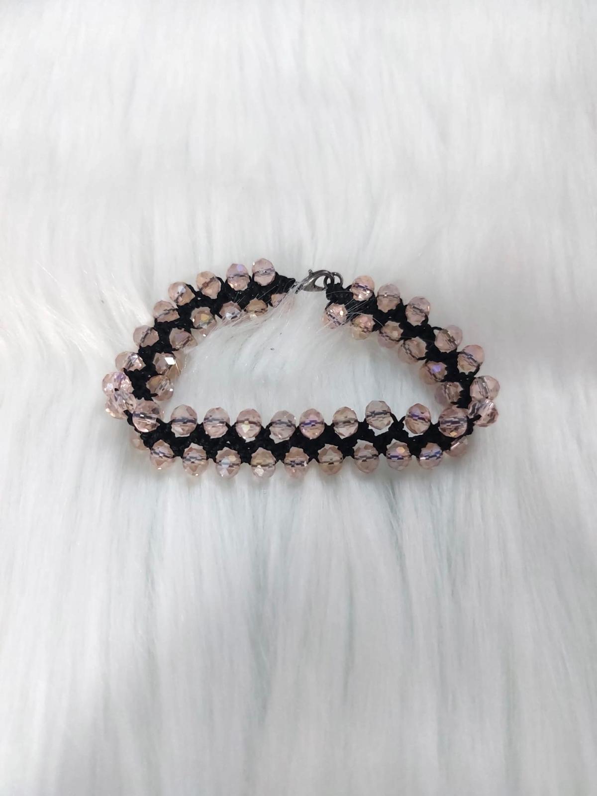 PULSERA DOBLE CROCHET NEGRA Y ROSA