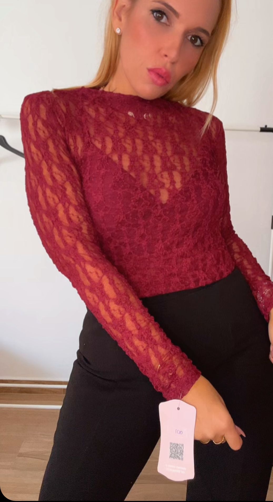 CAMISETA ENCAJE BURDEOS - Imagen 2