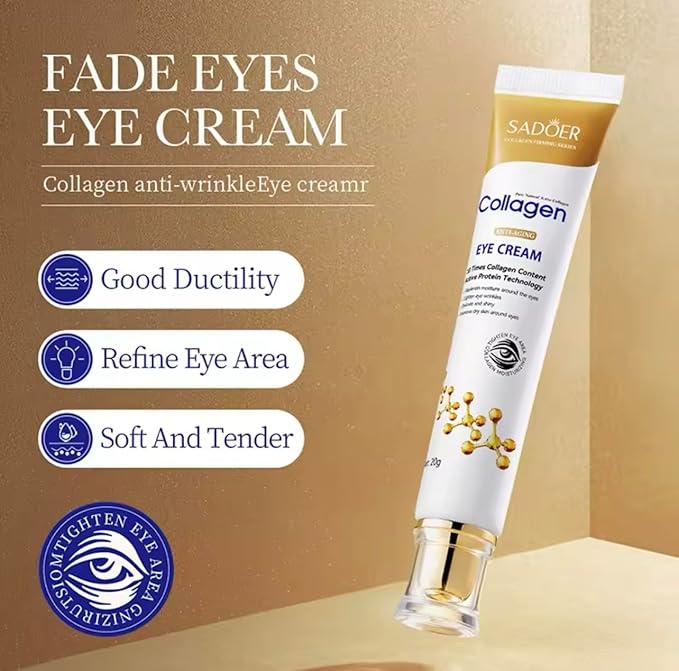 SADOER Crema Antiarrugas para Ojos con Colágeno, 20g, Fórmula con Tecnología de Proteína Activa